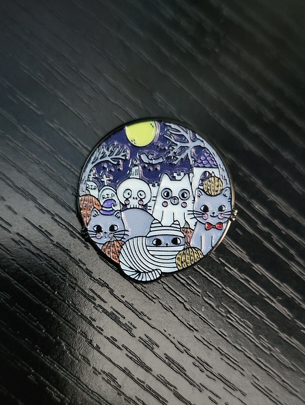 Halloween Cat Enamel Pin - White and Purple